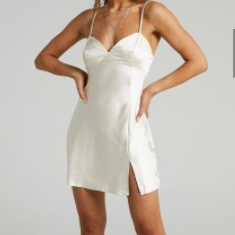 Showpo Ollea Mini Satin Slip Dress in Cream (US 6)